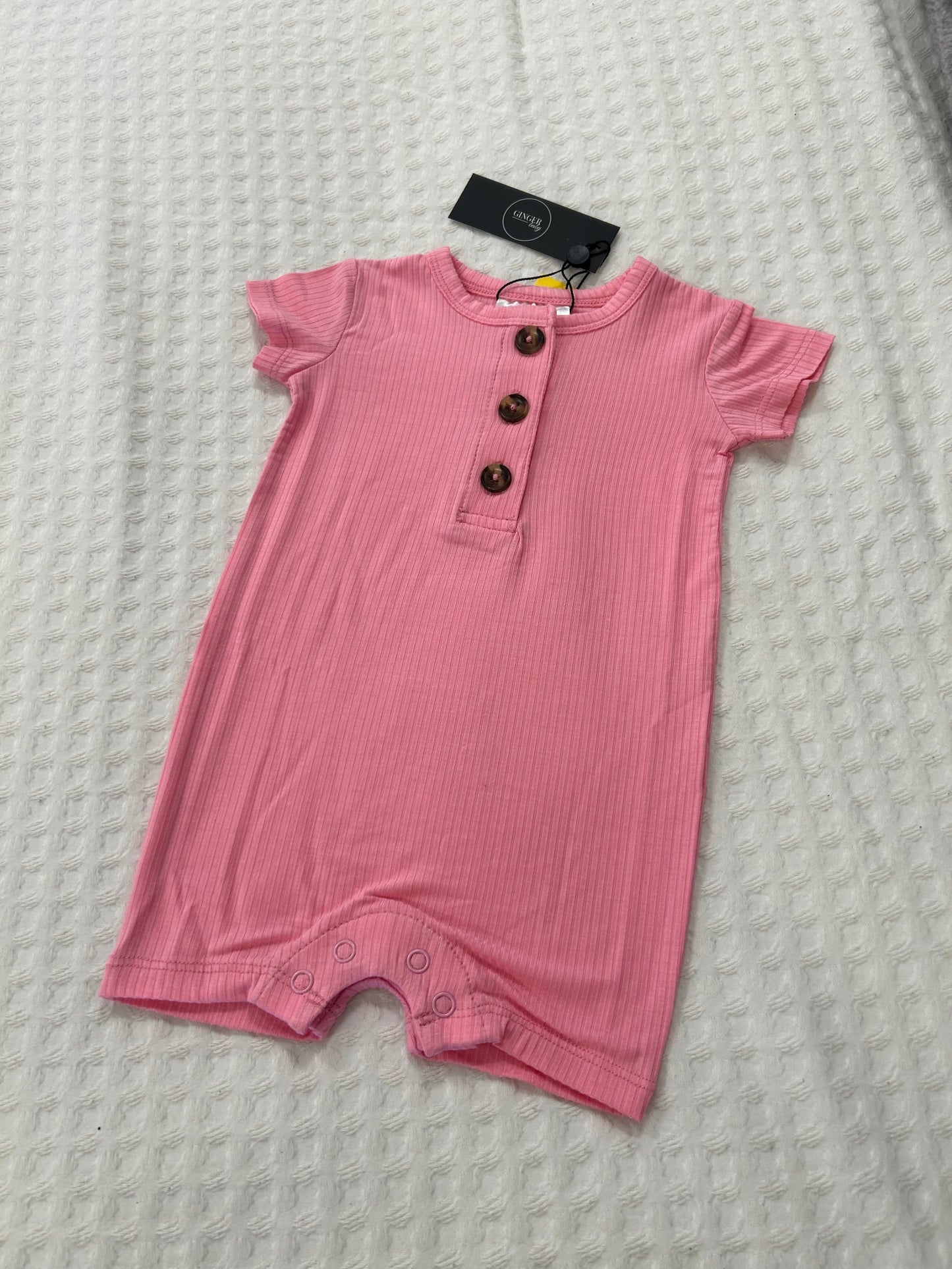 Bubblegum Pink Ribbed Short Romper