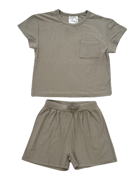 Sage Green Ribbed Toddler Lounge Short Set
