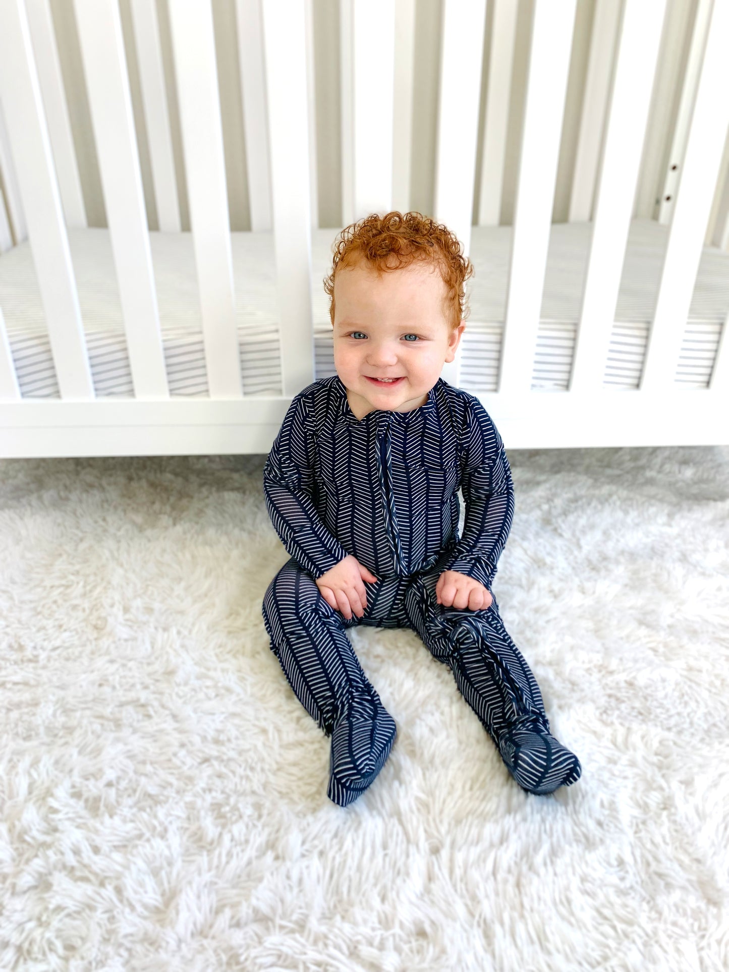 Midnight Blue Herringbone Zip Sleeper