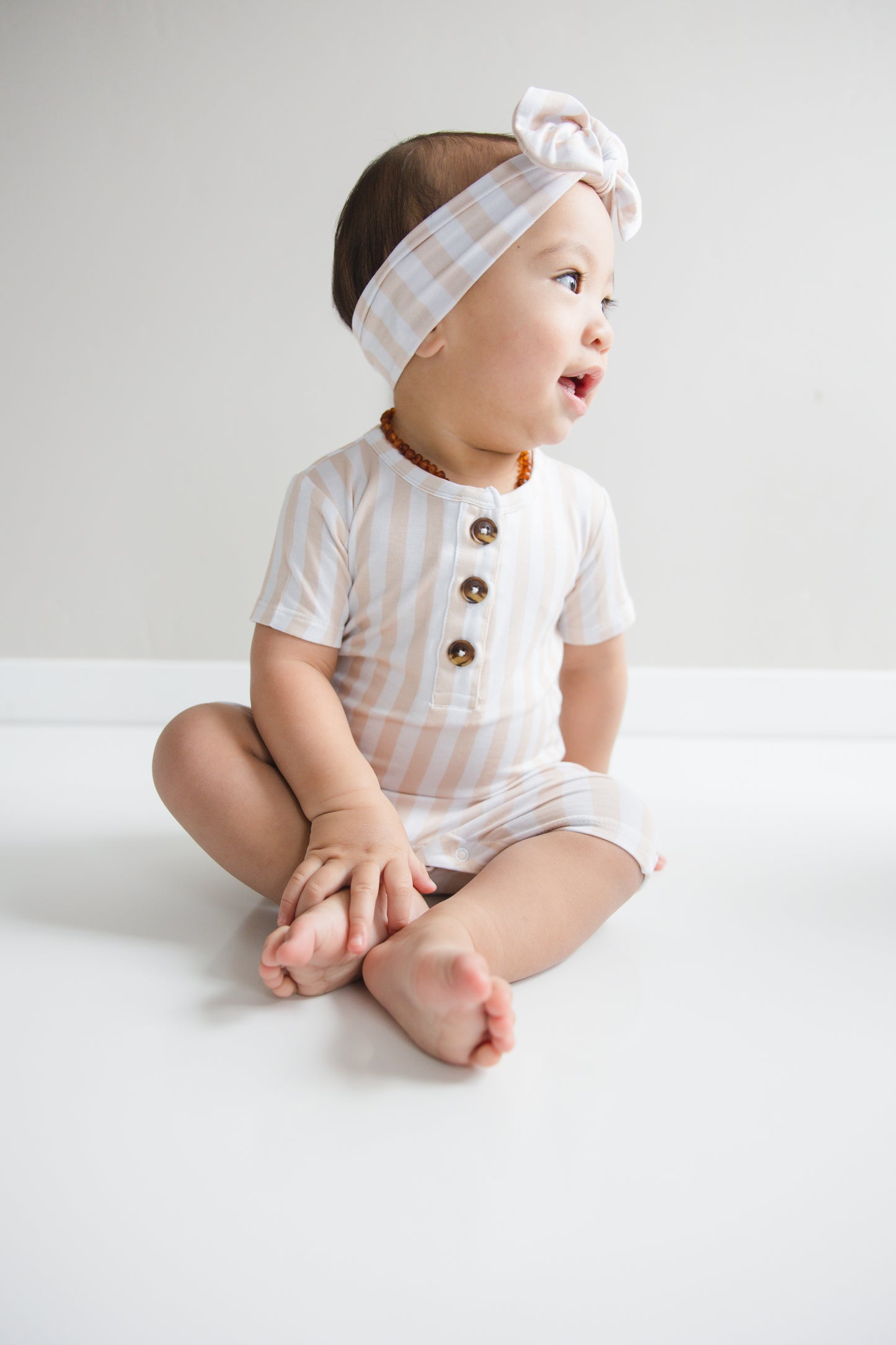 Beige and White Short Romper