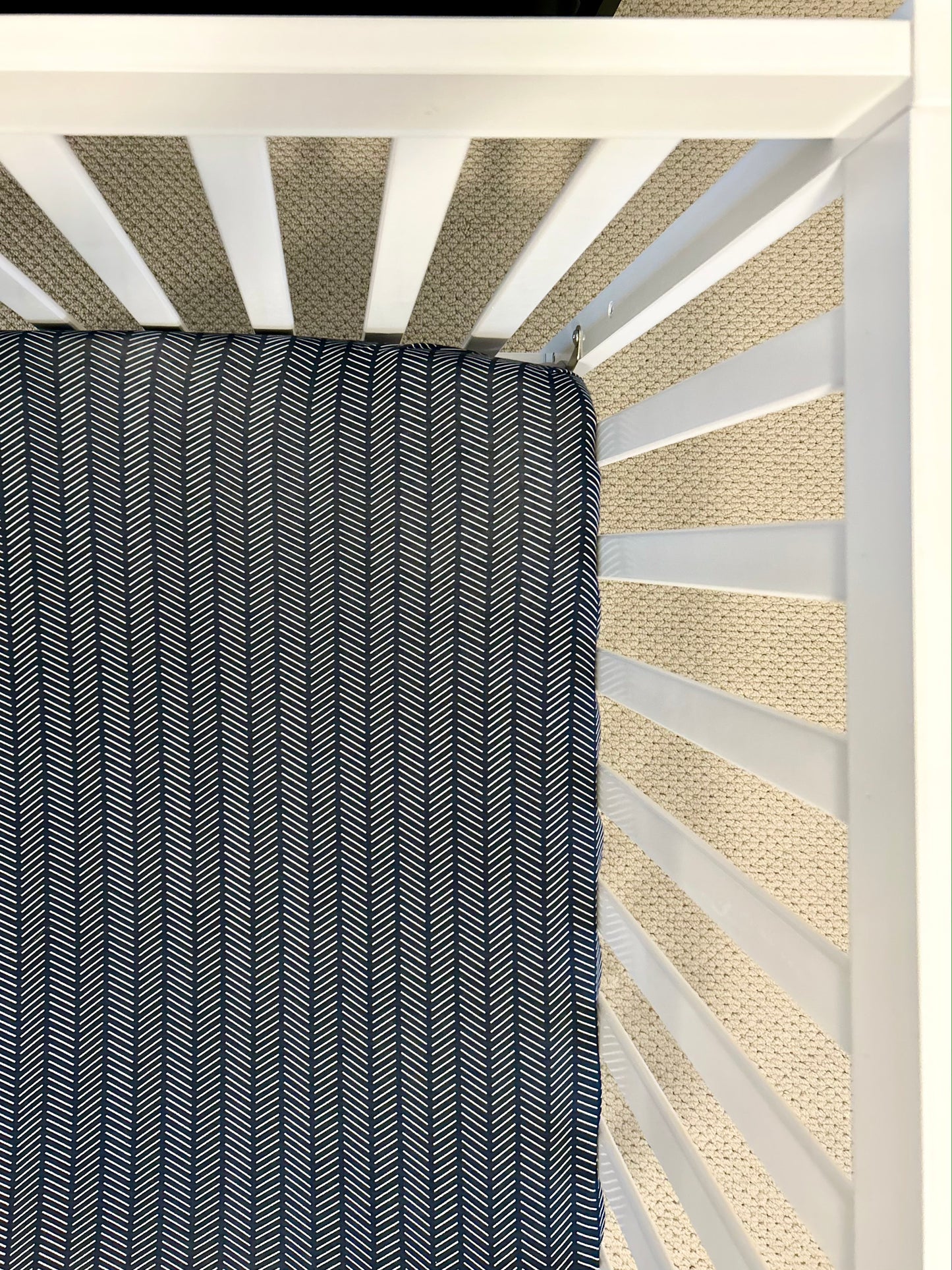 Midnight Blue Herringbone Crib Sheet
