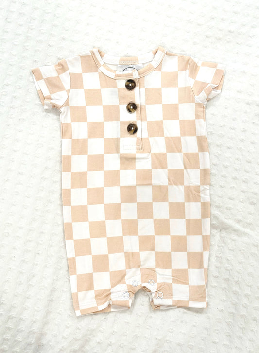 Tan Checkered Short Romper