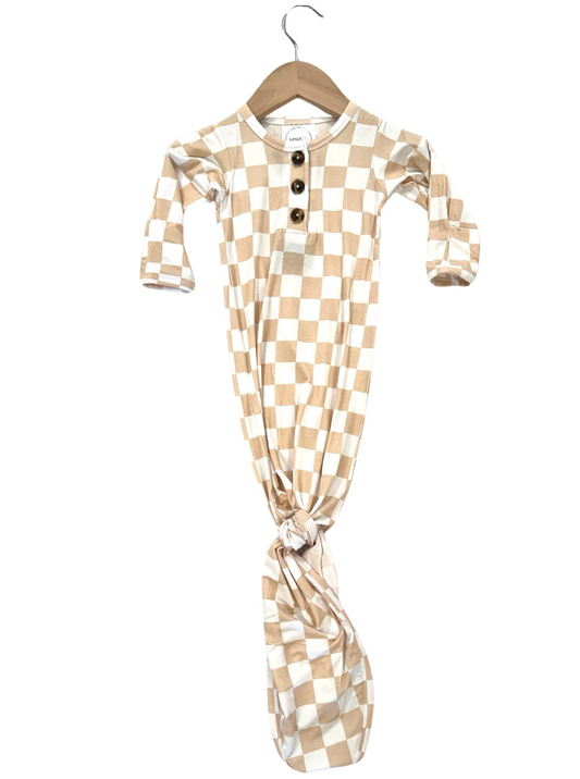 Tan Checkered Knotted Gown