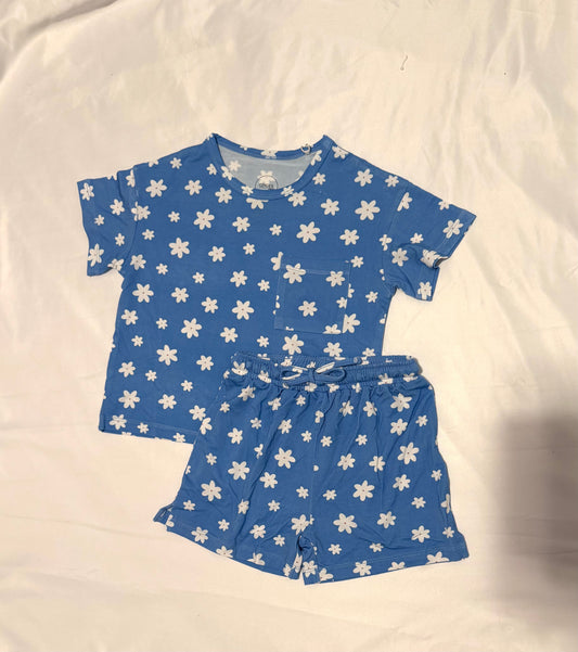 Blue Retro Floral Toddler Short Set