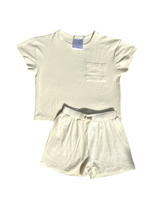 Ribbed Cream Toddler Short Set