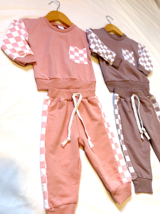 Checkered Sweat Outfit (Pink, Mauve) Clearance