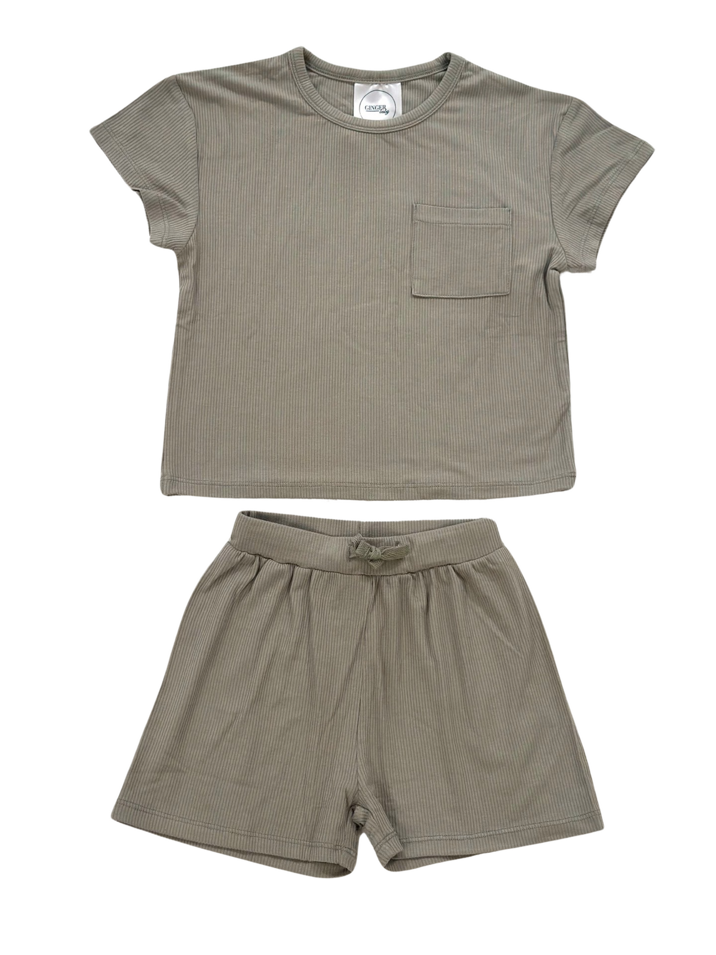 Sage Green Ribbed Toddler Lounge Short Set