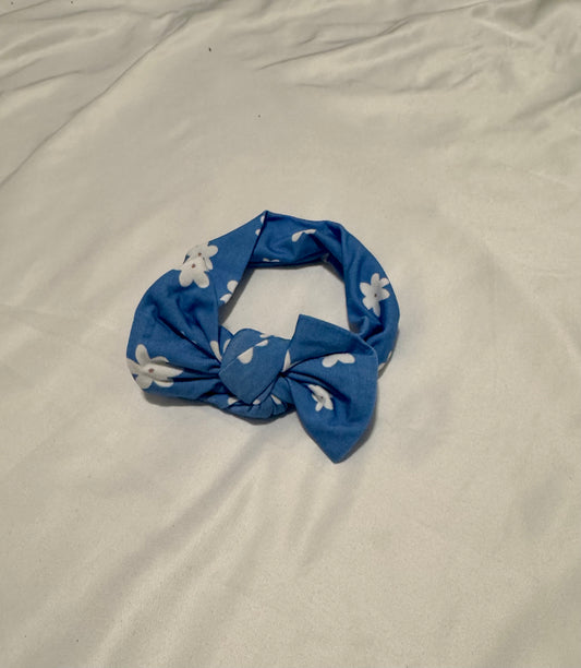 Blue Retro Floral Bow Headband