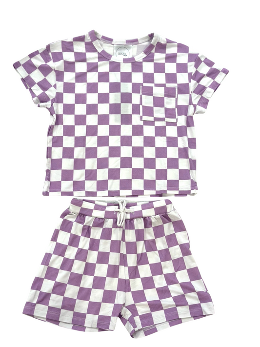 Bonnie Purple Checkered Toddler Lounge Short Set