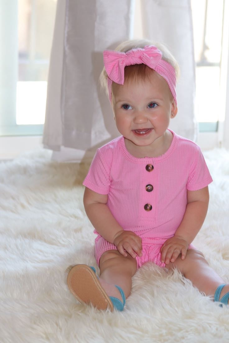 Bubblegum Pink Ribbed Short Romper