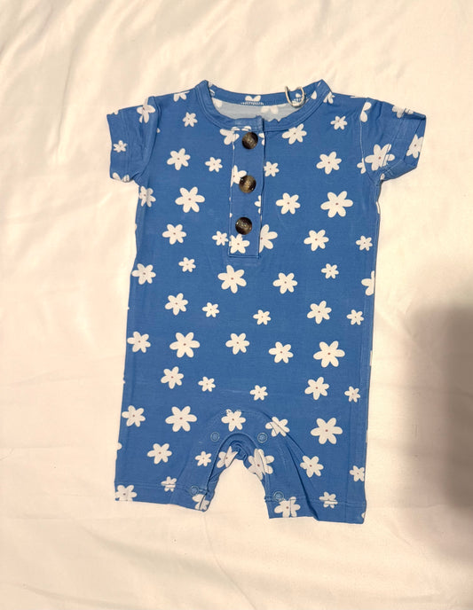 Blue Retro Floral Short Romper