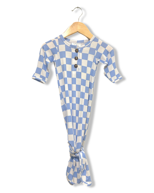 Blue Checkered Knotted Gown