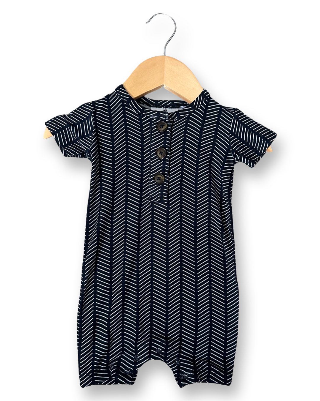 Midnight Blue Herringbone Short Romper