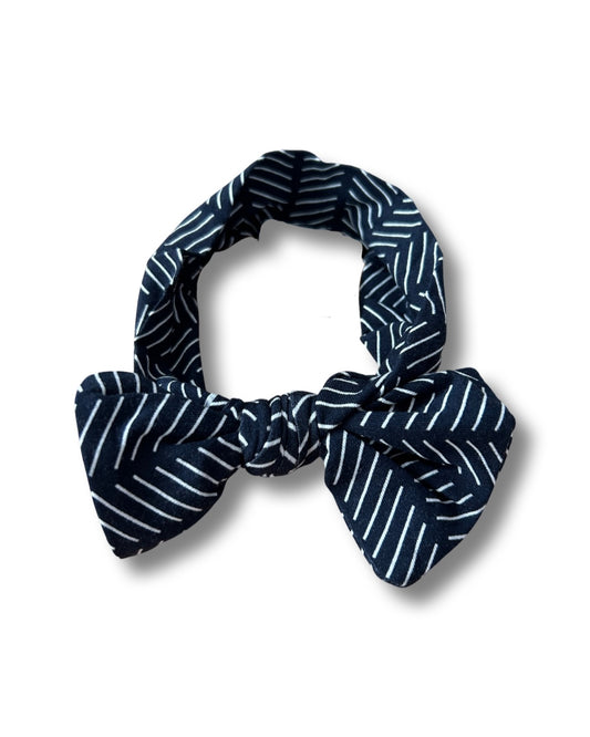 Midnight Blue Herringbone Bow Headband