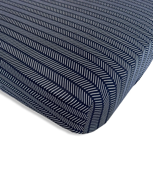 Midnight Blue Herringbone Crib Sheet