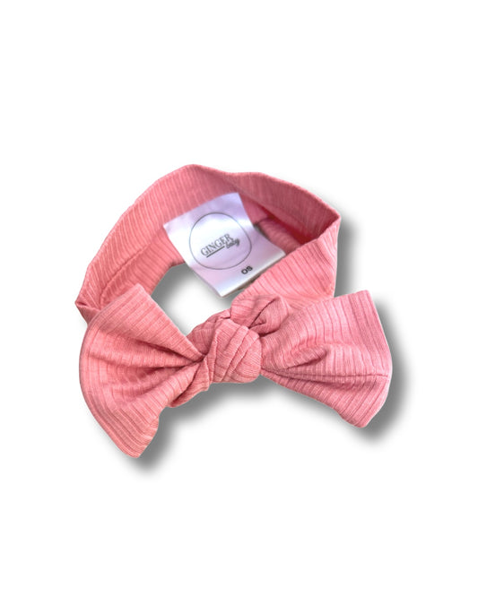 Ribbed Pink Bow Headband